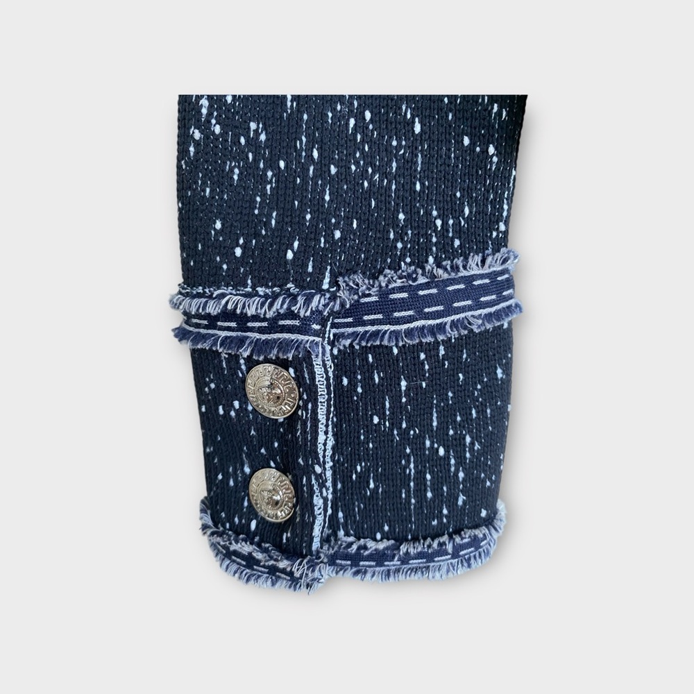 Authentic Versace cropped boucle tweed navy blue moto trucker denim jacket s m - Picture 7 of 13